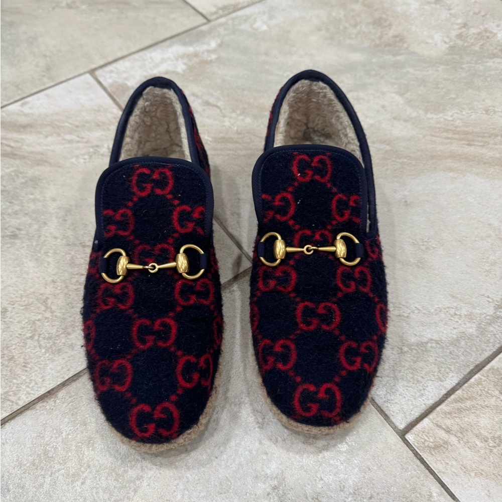 Gucci merino wool GG horsebit mocassins blue/res sz. 39